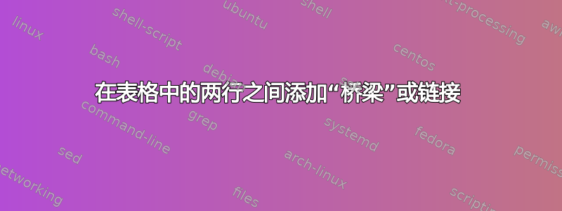 在表格中的两行之间添加“桥梁”或链接