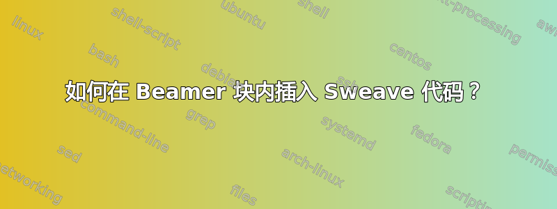 如何在 Beamer 块内插入 Sweave 代码？