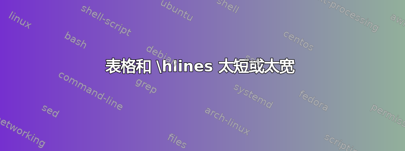 表格和 \hlines 太短或太宽