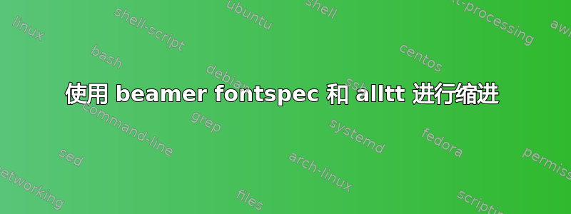 使用 beamer fontspec 和 alltt 进行缩进