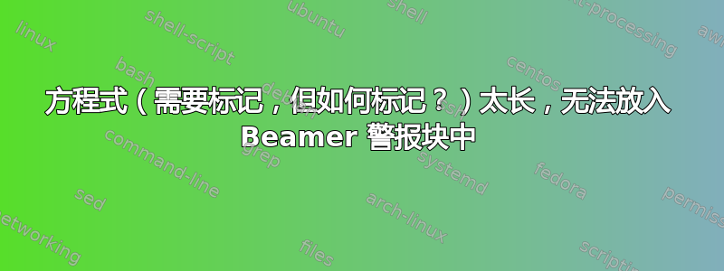 方程式（需要标记，但如何标记？）太长，无法放入 Beamer 警报块中