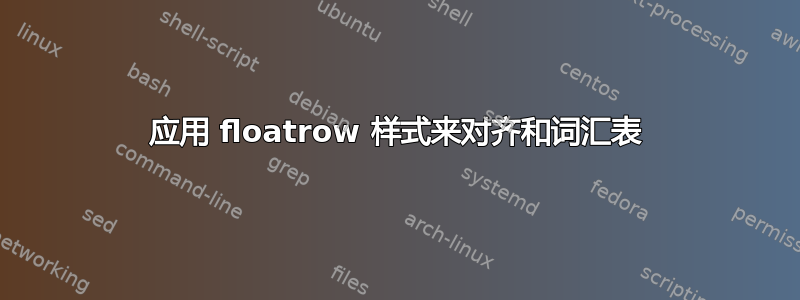 应用 floatrow 样式来对齐和词汇表