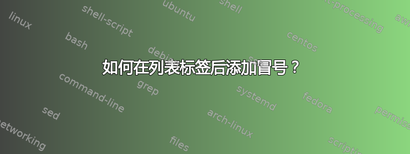 如何在列表标签​​后添加冒号？