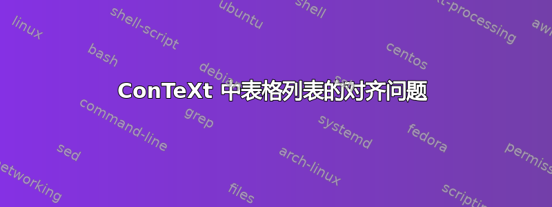 ConTeXt 中表格列表的对齐问题