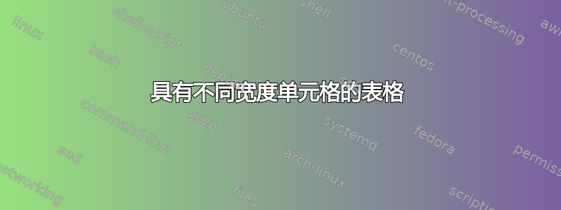 具有不同宽度单元格的表格