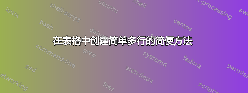 在表格中创建简单多行的简便方法