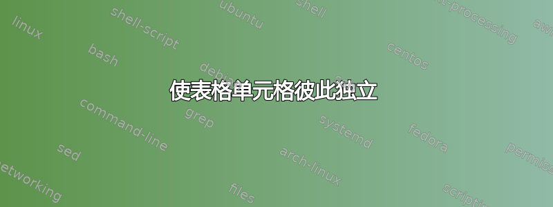 使表格单元格彼此独立