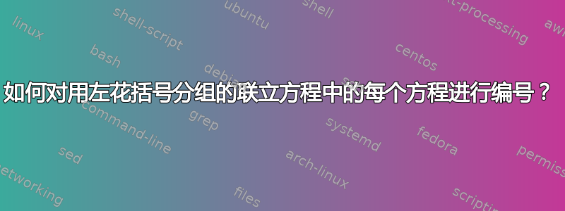 如何对用左花括号分组的联立方程中的每个方程进行编号？