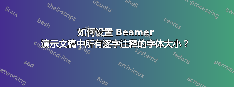 如何设置 Beamer 演示文稿中所有逐字注释的字体大小？