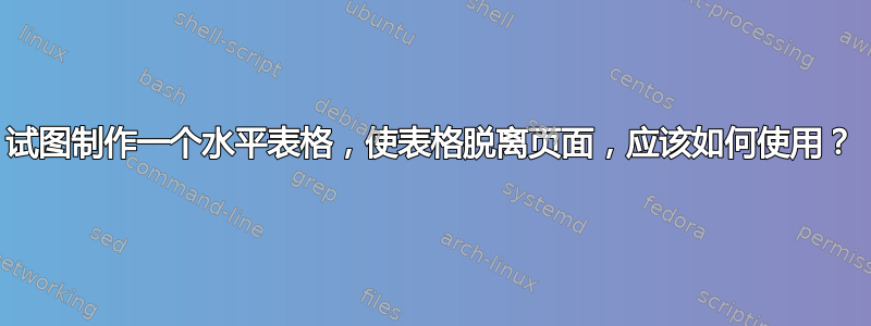 试图制作一个水平表格，使表格脱离页面，应该如何使用？