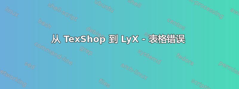 从 TexShop 到 LyX - 表格错误