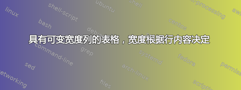 具有可变宽度列的表格，宽度根据行内容决定