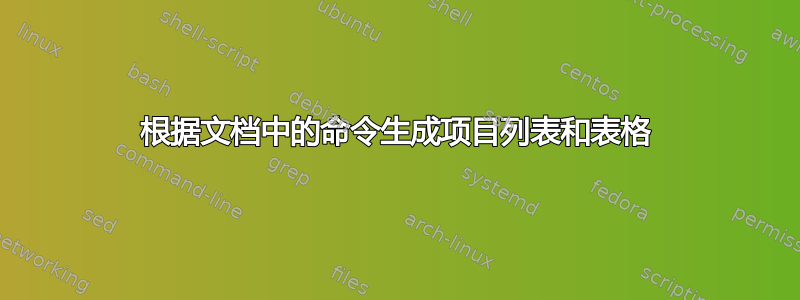 根据文档中的命令生成项目列表和表格