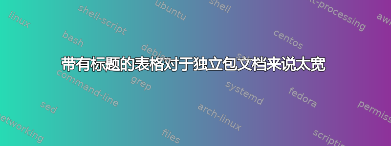 带有标题的表格对于独立包文档来说太宽