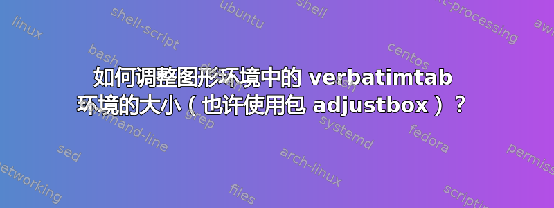 如何调整图形环境中的 verbatimtab 环境的大小（也许使用包 adjustbox）？