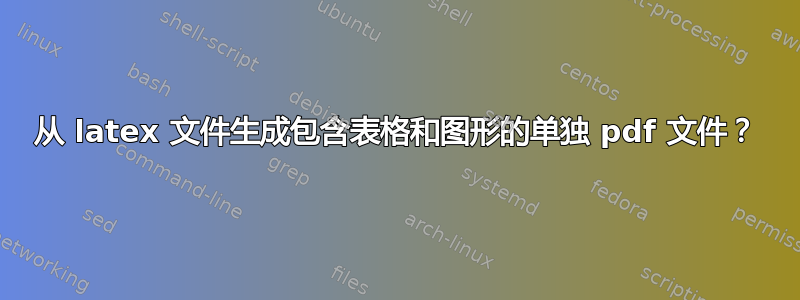 从 latex 文件生成包含表格和图形的单独 pdf 文件？