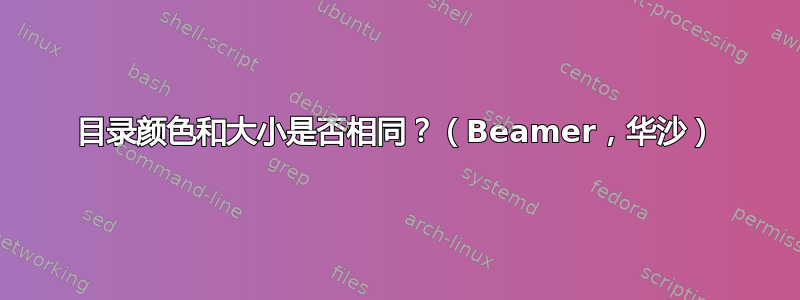 目录颜色和大小是否相同？（Beamer，华沙）