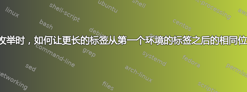 使用嵌套枚举时，如何让更长的标签从第一个环境的标签之后的相同位置开始？