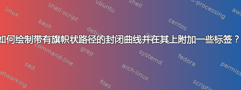 如何绘制带有旗帜状路径的封闭曲线并在其上附加一些标签？