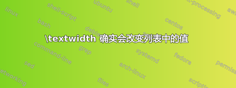 \textwidth 确实会改变列表中的值