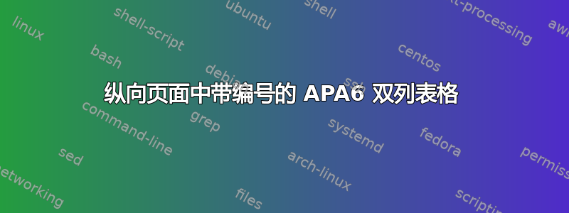 纵向页面中带编号的 APA6 双列表格