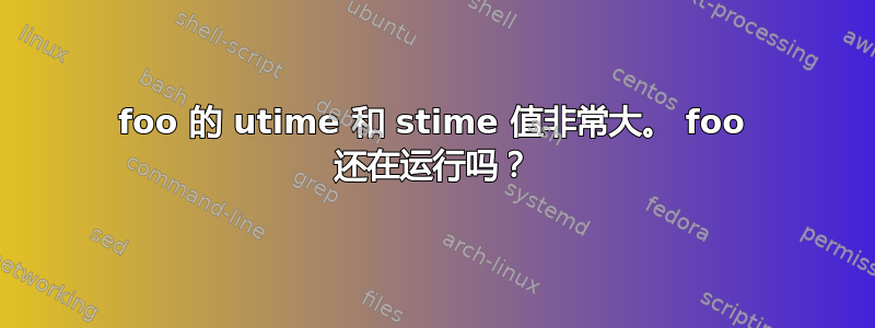 foo 的 utime 和 stime 值非常大。 foo 还在运行吗？