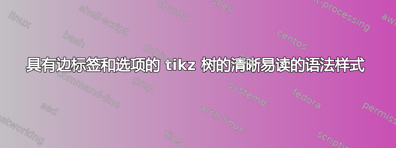 具有边标签和选项的 tikz 树的清晰易读的语法样式