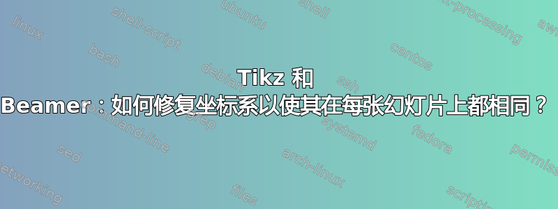 Tikz 和 Beamer：如何修复坐标系以使其在每张幻灯片上都相同？