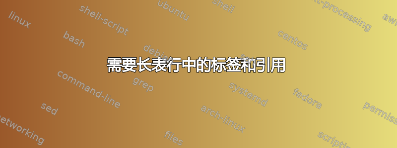 需要长表行中的标签和引用