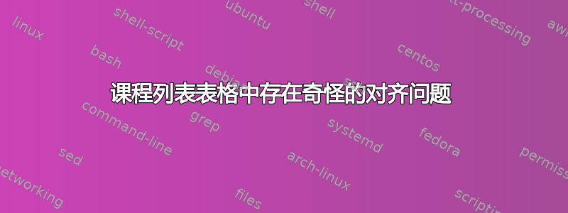 课程列表表格中存在奇怪的对齐问题