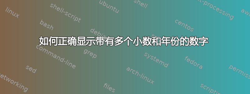 如何正确显示带有多个小数和年份的数字