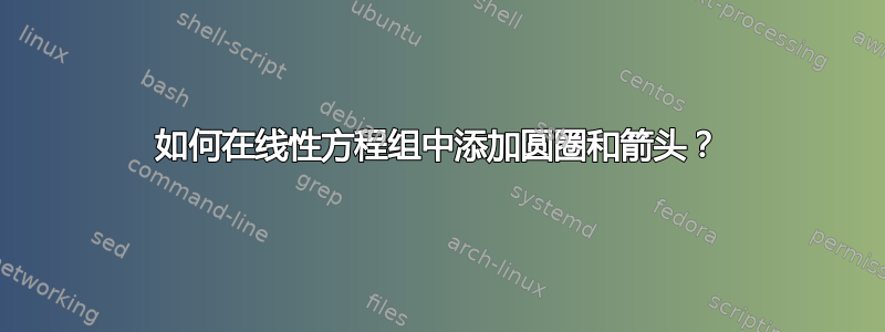 如何在线性方程组中添加圆圈和箭头？