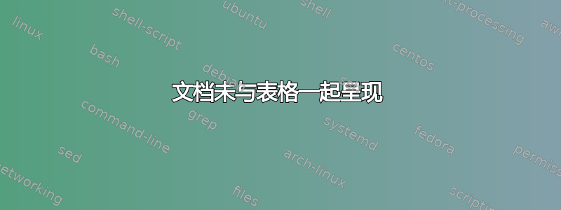 文档未与表格一起呈现