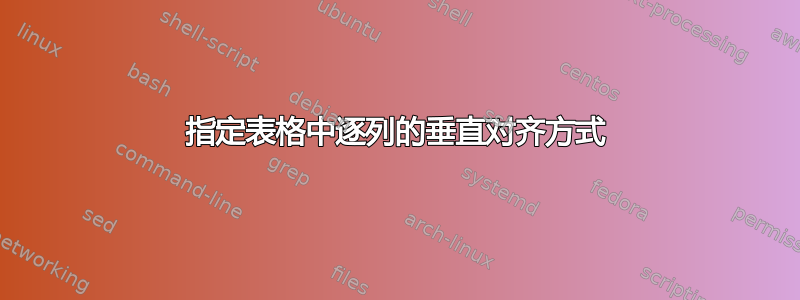 指定表格中逐列的垂直对齐方式