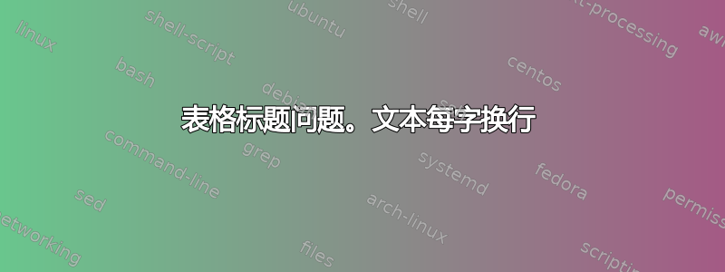 表格标题问题。文本每字换行