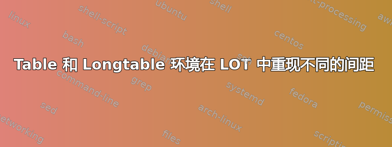 Table 和 Longtable 环境在 LOT 中重现不同的间距