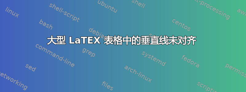 大型 LaTEX 表格中的垂直线未对齐