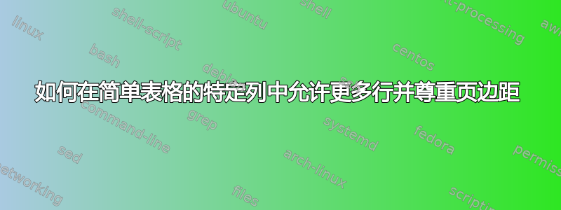 如何在简单表格的特定列中允许更多行并尊重页边距