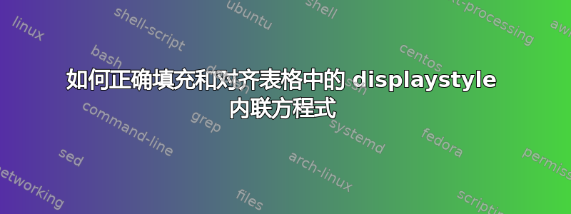 如何正确填充和对齐表格中的 displaystyle 内联方程式