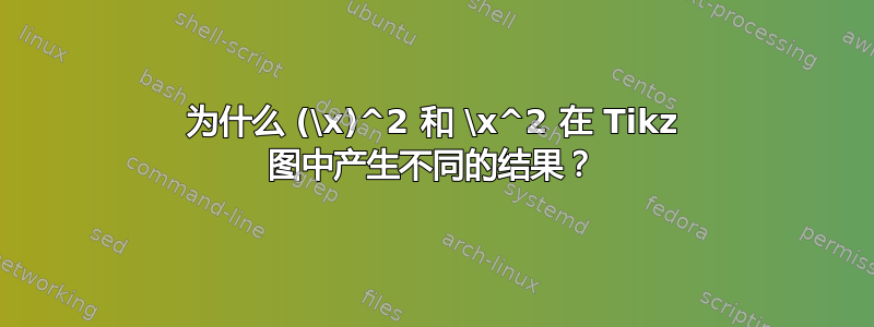 为什么 (\x)^2 和 \x^2 在 Tikz 图中产生不同的结果？