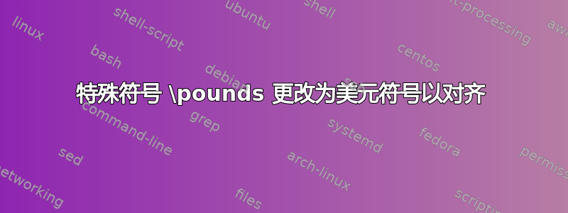 特殊符号 \pounds 更改为美元符号以对齐