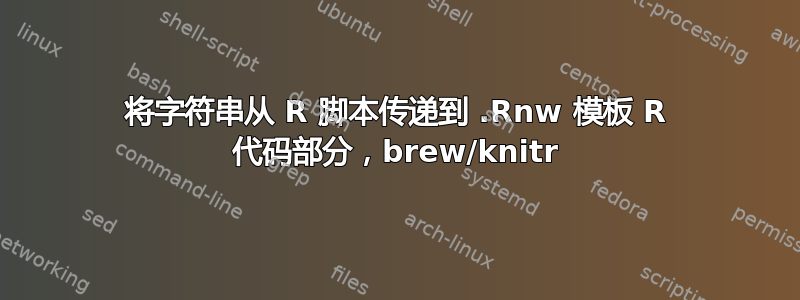 将字符串从 R 脚本传递到 .Rnw 模板 R 代码部分，brew/knitr