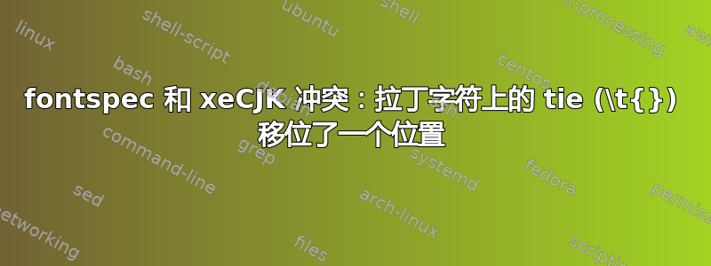 fontspec 和 xeCJK 冲突：拉丁字符上的 tie (\t{}) 移位了一个位置