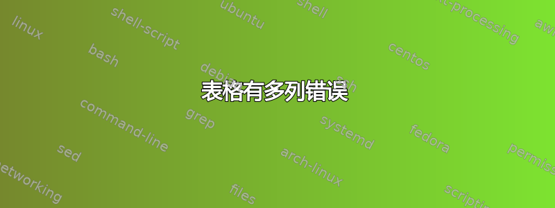 表格有多列错误