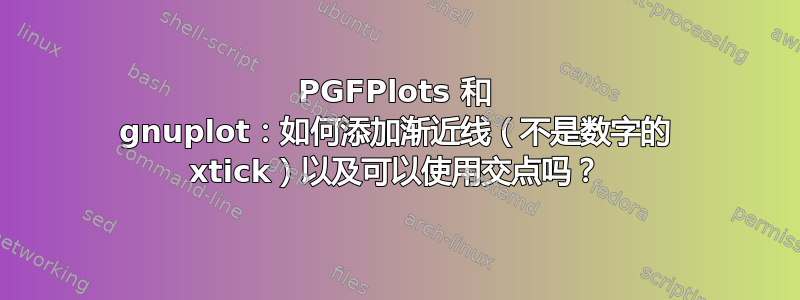 PGFPlots 和 gnuplot：如何添加渐近线（不是数字的 xtick）以及可以使用交点吗？