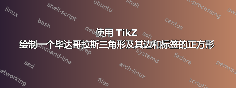 使用 TikZ 绘制一个毕达哥拉斯三角形及其边和标签的正方形