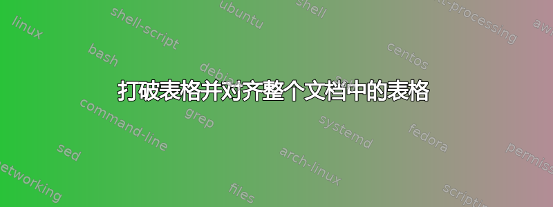 打破表格并对齐整个文档中的表格