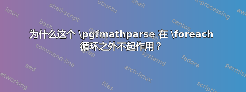 为什么这个 \pgfmathparse 在 \foreach 循环之外不起作用？