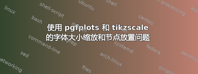 使用 pgfplots 和 tikzscale 的字体大小缩放和节点放置问题