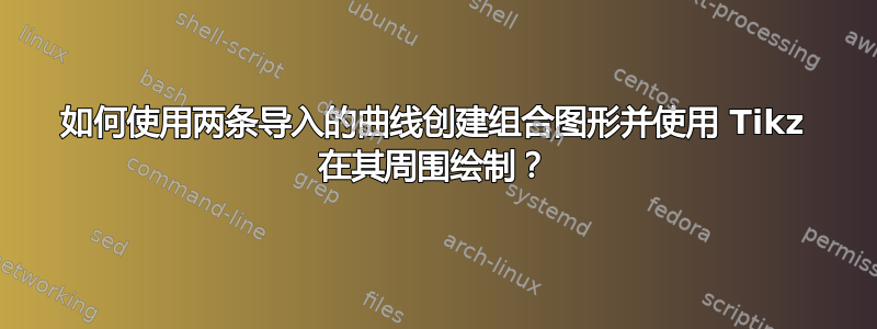 如何使用两条导入的曲线创建组合图形并使用 Tikz 在其周围绘制？